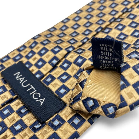 Nautica Silk Tie Geometric Gold Blue Cubes - Picture 4 of 6
